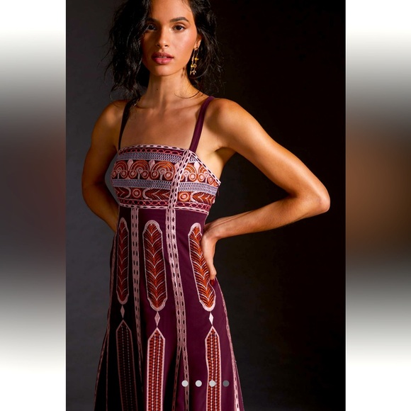 NWT Anthropologie Embroidered Midi Dress SIZE 8, Black Motif - Picture 2 of 8